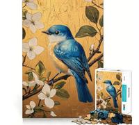 Puzzle 1000 pièces Oiseau Bleu sur Fleurs,découpe précise,défi Intelligent et Amusant,Divertissement et décoration de Noël (38x52cm)