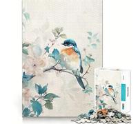 Puzzle 1000 pièces Oiseau Bleu sur Une Branche avec des Fleurs Jeu de précision,de logique et d'adresse,Divertissement pour Passer Le Temps,Cadeau d'anniversaire Amusant (38x26cm)