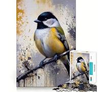 Puzzle 1000 pièces Oiseau mésange à tête Noire,Aquarelle sur Une Branche Jeu d'articulation Parfait,activité cérébrale Amusante et relaxante,Cadeau de Noël Amusant (38x52cm)