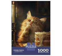 Puzzle 1000 Pièces Orange Tabby Cat Cake Cute Puzzles pour Adolescents Course De Vitesse Manuelle Activités Amusantes À La Maison Jeu Stimulant Et Jeu en Famille 70x50cm/1000pcs