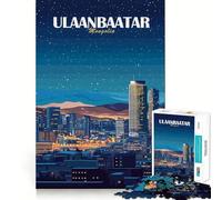 Puzzle 1000 pièces Oulan-Bator, Mongolie, Paysage Urbain Nocturne, découpe soignée, décoration, Jeu de logique et de Calme, Cadeau de Noël (38x26cm)