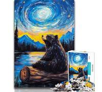 Puzzle 1000 pièces Ours Brun Ciel Nocturne pour Adolescents, Jeux Amusants en Famille, idéal comme Cadeau pour Toute la Famille (38x26cm)