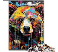 Puzzle 1000 pièces Ours Brun Graffiti Puzzle Impossible pour Adultes Soirée de Jeux en Famille Amusante, œuvre d'art décorative à Faire soi-même Taille : 38x26cm