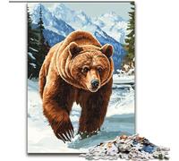Puzzle 1000 pièces Ours Brun Neige pour Adultes, Jeu d'Activité Familiale, Décoration Murale (Taille 26x38cm)