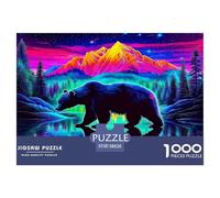 Puzzle 1000 pièces Ours Brun pour Décoration Murale - Ours Reflet Néon Montagne Psychédélique (38 x 26 cm) - Idéal pour la détente et la décoration Murale pour Adultes