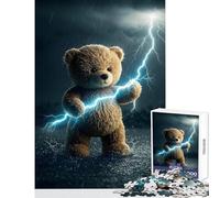 Puzzle 1000 pièces Ours en Peluche avec Pouvoir éclair Décoration Murale Jeu Familial avec Poster et fiche de Questions Assortis Dimensions 38x26cm