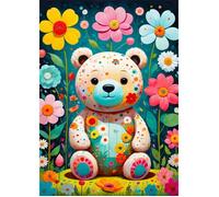 Enjoy-Puzzle Puzzle Illustration d'ours en peluche dans un jardin fleuri – 1000 pièces pour adultes