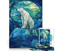 Puzzle 1000 pièces Ours Polaire en vitrail Cadeau pour Adultes Jeu de logique et de réflexion Découpe précise Cadeau élégant (38x52cm)