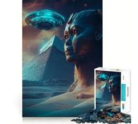 Puzzle 1000 pièces OVNI au-Dessus du Sphinx et de la Pyramide, découpe Premium, Jouet d'éveil et de détente, Cadeau d'anniversaire Amusant (38x26cm)