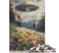 Puzzle 1000 pièces OVNI au-Dessus d'un Champ de Fleurs, difficulté : Jeux éducatifs, Jouets, Cadeaux de Noël (38 x 26 cm)