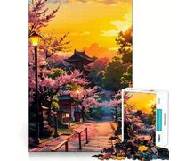 Puzzle 1000 pièces Pagode au Coucher du Soleil pour Adolescents, Jeu de logique Stimulant, activité à la Maison, Bords Transparents, Cadeau précieux 50x75cm