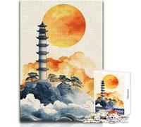 Puzzle 1000 pièces Pagode au Coucher du Soleil pour Adultes:Une activité ludique et Cognitive idéale pour Un Cadeau Plein de Joie ! Dimensions:38x26cm