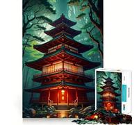 Puzzle 1000 pièces Pagode dans la forêt Verte pour Adolescents, Jeu de logique et d'habileté, découpe précise, pour Les vœux du Père Noël (38x52cm)