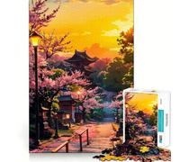 Puzzle 1000 pièces Pagode du Coucher de Soleil pour Adultes pour renforcer Les Liens et se remémorer des Moments de sérénité Qualité supérieure Idéal pour Les vœux du Père Noël 38x52cm