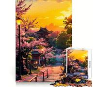 Puzzle 1000 pièces Pagode du Coucher de Soleil pour Adultes pour renforcer Les Liens et se remémorer des Moments de sérénité Qualité supérieure Idéal pour Les vœux du Père Noël 38x52cm