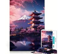 Puzzle 1000 pièces Pagode Japon Cerisier Fuji Cadeau pour Adultes Jeu de réflexion Loisirs Qualité Joli présent (50x75cm)