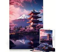 Puzzle 1000 pièces Pagode Japon Cerisier Fuji pour Adolescents Jeu Stimulant et apaisant Bords tendus Cadeau de qualité supérieure (38x26cm)