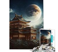 Puzzle 1000 pièces Palais Chinois Lune Défi intellectuel Jouet addictif Jeux relaxants Décoration Parfaite Cadeau Père Noël Secret (Dimensions 38x26cm)