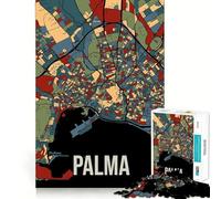 Puzzle 1000 pièces Palma de Majorque,Espagne Carte précise de la Ville Jeu de Construction Amusant et Stimulant pour l'esprit Pièce Artistique de Noël (50x75cm)