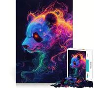 Puzzle 1000 pièces Panda Fumée Néon pour Adultes Jeu Intelligent Anti-Stress Assemblage du Motif Surprise Chaleureuse (38x52cm)