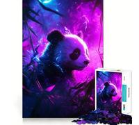 Puzzle 1000 pièces Panda néon dans la forêt pour Adolescents, Jeu de réflexion Anti-Stress, Bords précis, (38x52cm)