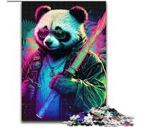 Puzzle 1000 pièces Panda Néon en Bois, idée Cadeau de Noël, Illustration Humoristique, Illustration détaillée 50x75cm Un pour Noël ou Un Anniversaire