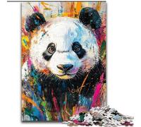 Puzzle 1000 pièces Panda Peinture à l'huile pour Adultes, Jeu Stimulant et Familial avec Affiche et fiche de Questions 26x38cm