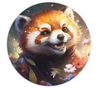Puzzle 1000 pièces Panda Rouge Art Puzzles Ronds 1000 pièces pour Adultes pour la décoration intérieure, l'entraînement cérébral et Les Cadeaux de Vacances 67,5 x 67,5 cm
