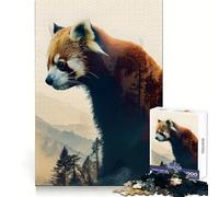 Puzzle 1000 pièces Panda Roux Double Exposition pour Adolescents, Jeu Intelligent, Jeu d'intérieur, découpe précise, Cadeau Exquis (38x52cm)