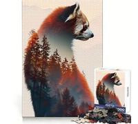 Puzzle 1000 pièces Panda Roux Double Exposition pour Adolescents Stimule la mémoire Détente Douce Coupe Premium Surprise d'anniversaire (38x52cm)