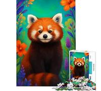 Puzzle 1000 pièces Panda Roux Mignon dans Les Fleurs Jeu éducatif Stimule l'intelligence et Le Cerveau Jouet addictif Cadeau de Père Noël Secret Cadeau d'anniversaire (Dimensions 38x26cm)