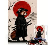 Puzzle 1000 pièces Panda Roux samouraï avec Soleil Rouge pour Adolescents Jeu de logique Fine, Divertissement Relaxant, décoration Murale aux Bords Nets (38x52cm)
