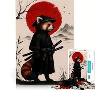 Puzzle 1000 pièces Panda Roux samouraï avec Soleil Rouge pour Adolescents Jeu de logique Fine, Divertissement Relaxant, décoration Murale aux Bords Nets (38x52cm)