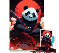Puzzle 1000 pièces Panda Samurai Katana Lune Rouge pour Adolescents Jeu de réflexion Intelligent Découpe précise (38x52cm)