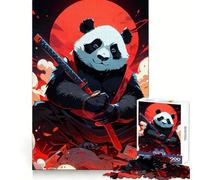 Puzzle 1000 pièces Panda Samurai Katana Lune Rouge pour Adolescents Jeu de réflexion Intelligent Découpe précise (38x52cm)