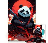 Puzzle 1000 pièces Panda Samurai Katana Lune Rouge pour Adultes et Adolescents Jeu de logique Découpe de précision (50x75cm)