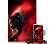 Puzzle 1000 pièces Panthère Noire à Aura d'énergie Rouge,découpe précise,défi Intelligent et Amusant,Divertissement et décoration de Noël (38x52cm)