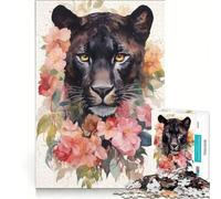 Puzzle 1000 pièces Panthère Noire Aquarelle, décoration Murale, Cadeau d'anniversaire, Cadeau Unique pour Un Anniversaire ou Noël 38x26cm