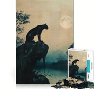 Puzzle 1000 pièces Panthère Noire au Clair de Lune,Bords sans Couture,Jeu de réflexion Amusant,Divertissement idéal pour se détendre,Cadeau Artistique de Noël (38x52cm)