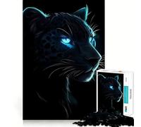 Puzzle 1000 pièces Panthère Noire aux Yeux Lumineux Jeu de précision,de logique et d'adresse,idéal pour se détendre,Cadeau d'anniversaire Amusant (38x52cm)
