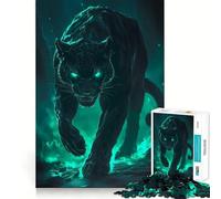 Puzzle 1000 pièces Panthère Noire dans des Flammes Vertes,sans Couture,Jeu de réflexion Amusant,Divertissement idéal pour se détendre,Cadeau Artistique de Noël (38x26cm)