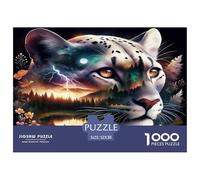 Puzzle 1000 pièces Panthère Noire Difficile - Léopard des neiges, Double Exposition, Mystique et Naturel pour Hommes et Femmes, Jeu Familial 52x38cm