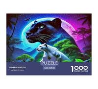 Puzzle 1000 pièces Panthère Noire en Papier recyclé pour Adultes - Panthère Noire, panthère Blanche, Jungle et Mystique, Puzzle Difficile pour Hommes et Femmes 52x38cm