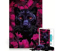 Puzzle 1000 pièces Panthère Noire et Fleurs Roses Jeu d'assemblage précis et Amusant,activité cérébrale Intelligente,Divertissement Relaxant,Cadeau d'anniversaire (50x75cm)