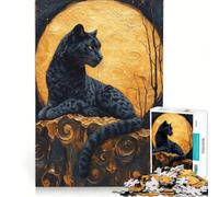Puzzle 1000 pièces Panthère Noire et Lune dorée, décoration Murale, Cadeau d'anniversaire, Cadeau Unique pour Un Anniversaire ou Noël 38x26cm