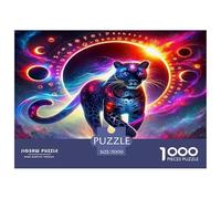 Puzzle 1000 pièces Panthère Noire extrêmement Difficile - Panthère Noire, Cercle néon, Cosmique et coloré, Papier recyclé pour décoration Murale 70x50cm