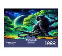 Puzzle 1000 pièces Panthère Noire - Idée Cadeau, panthère Noire, forêt néon, Mystique et coloré, extrêmement Difficile pour décoration Murale 70x50cm