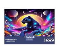 Puzzle 1000 pièces Panthère Noire - Jeu Difficile et Cadeau, panthère Noire, Cosmique, coloré et Mystique pour Adultes, décoration Murale Jeu éducatif 38x26cm