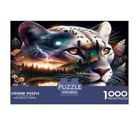 Puzzle 1000 pièces Panthère Noire - Léopard des neiges, Double Exposition, Mystique et Naturel, Puzzle Difficile pour Hommes et Femmes 38x26cm