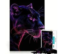 Puzzle 1000 pièces Panthère Noire néon Animal Précis,Jeu d'assemblage Amusant et Intelligent,Activité cérébrale relaxante,Cadeau d'anniversaire (38x26cm)